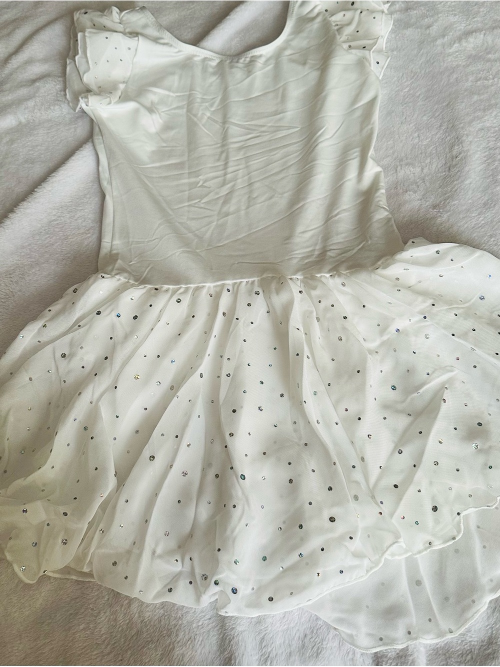 Girls' White Sequin Tulle Party Dress
